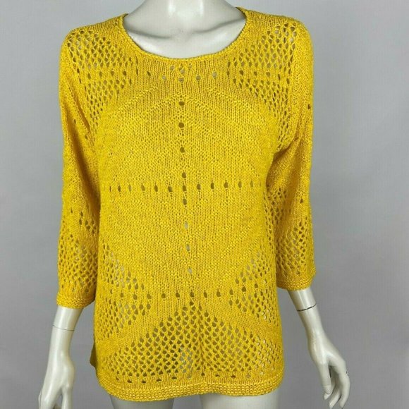 Soft Surroundings Sweaters - Soft Surrounding Beachwalk Sweater Round Neck 3/4 Sleeve CrochetPullover Women L